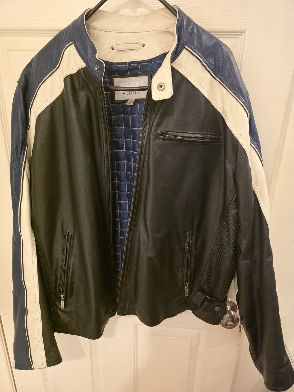Wilsons Leather Black, Navy & White Racing-Style Leather Jacket